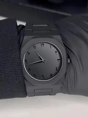 Men Black Carbon Fiber Arabic Dial Watch 4"
