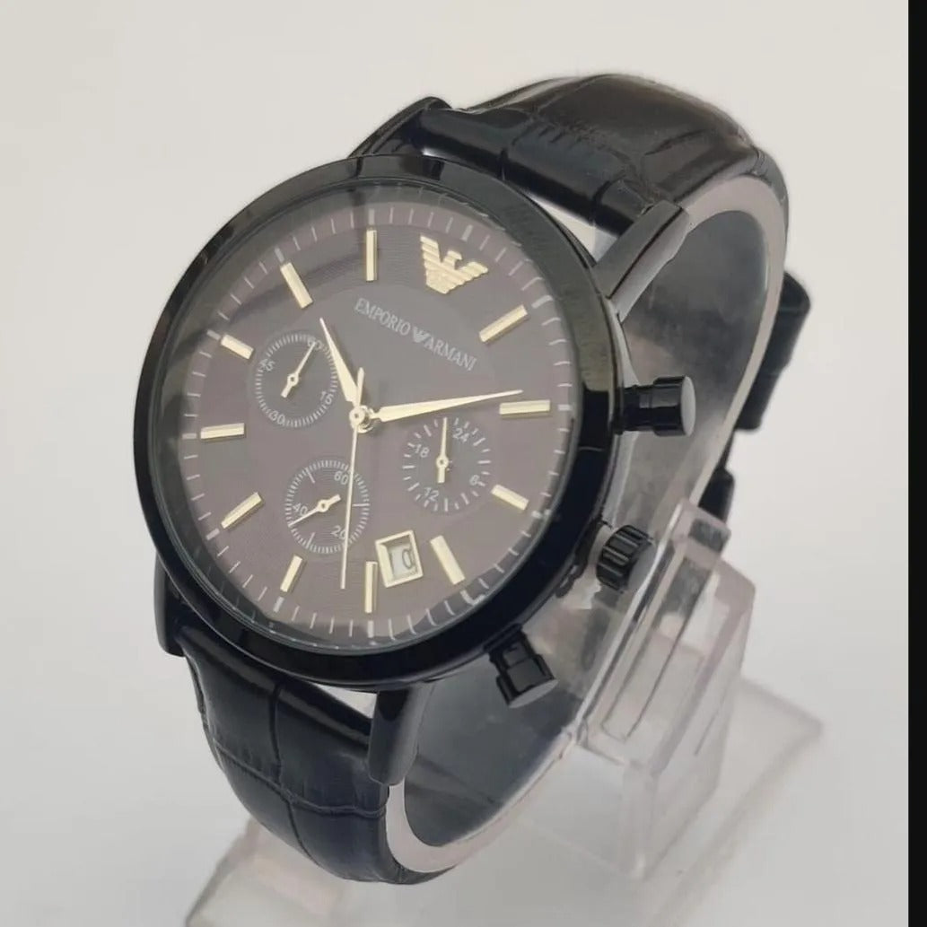 Armani Men's Chronograph Watch Black Leather Strap