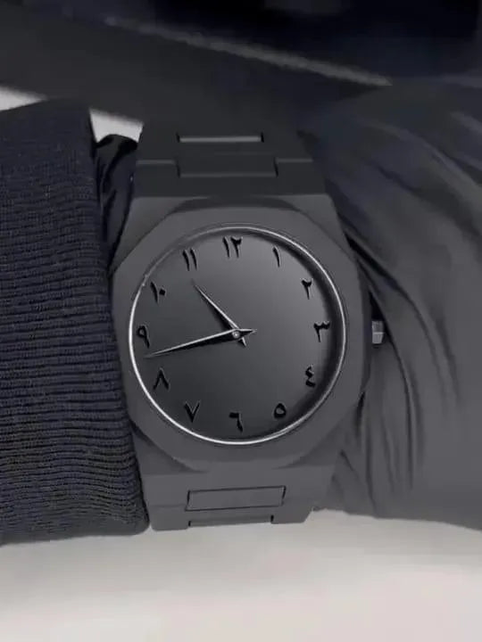 Men Black Carbon Fiber Arabic Dial Watch 4"