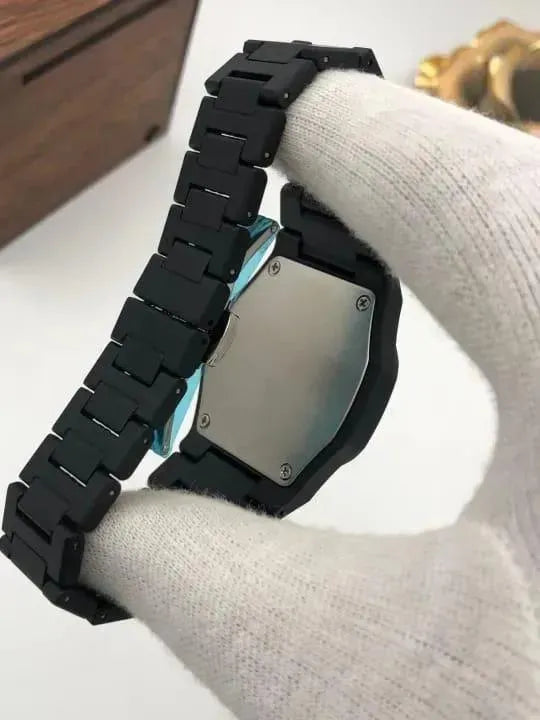 Men Black Carbon Fiber Arabic Dial Watch 4"